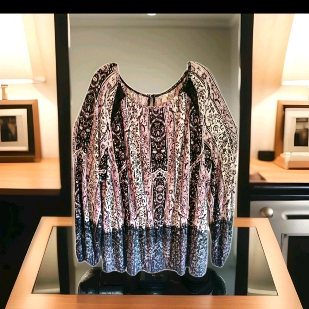 Cato Pink and Purple Pleated 3/4 Sleeve Blouse